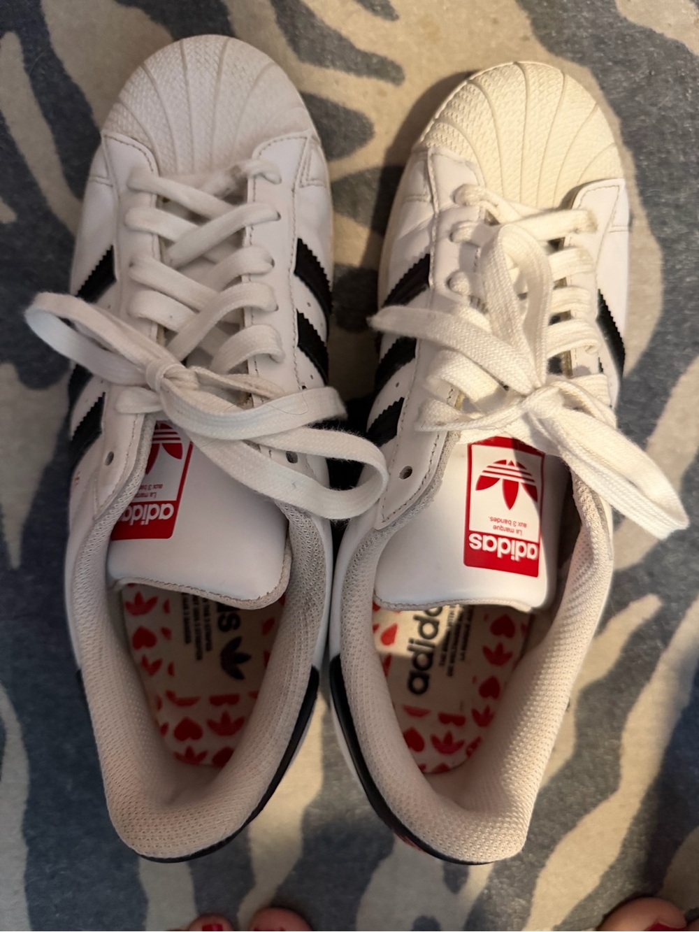 adidas Superstar Sneakers - White, Black & Red Heart Accent